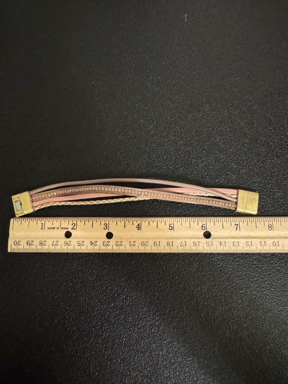 Pink Lavender Multi-Strand Leather Bracelet with Gold Clamps